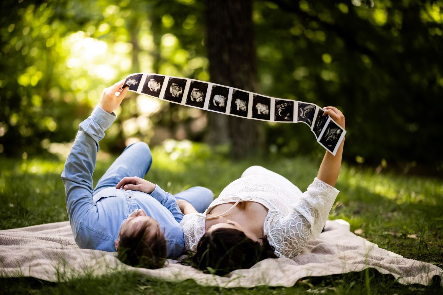 People lying on grass in a park setting during a sunny day captured in a creative photo sequence.