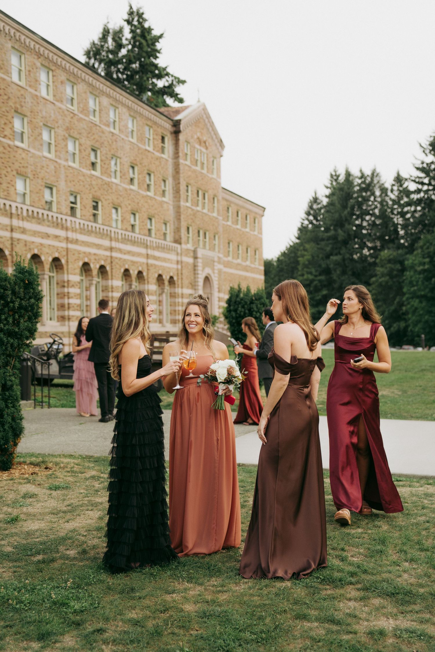 Candid wedding party moments captured at The Lodge at St. Edward Park in Kenmore Washington.