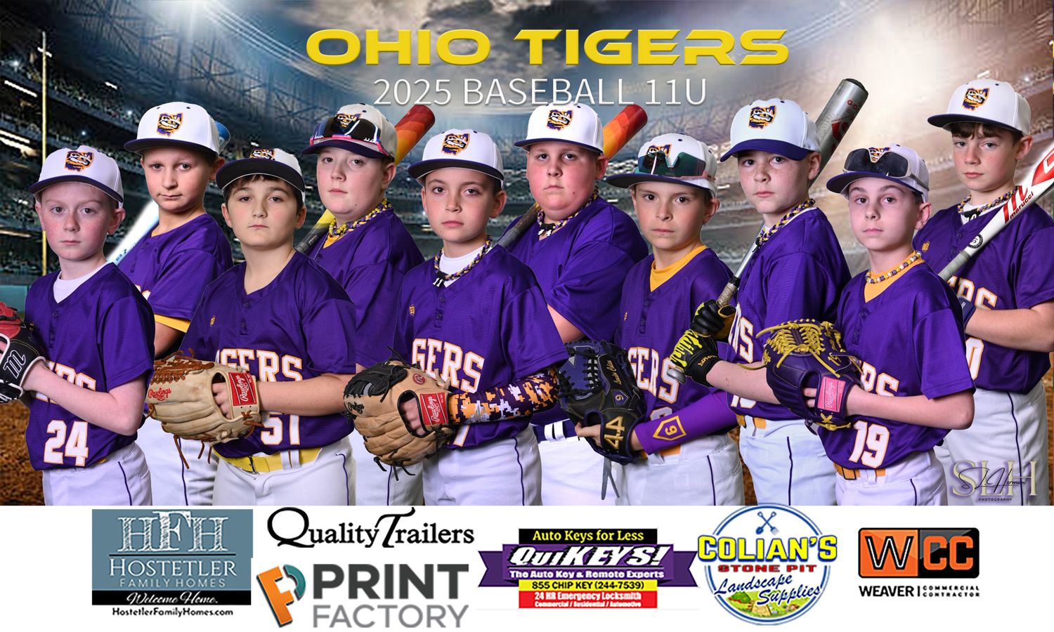 Banner image of youth Baseball team with sponsors