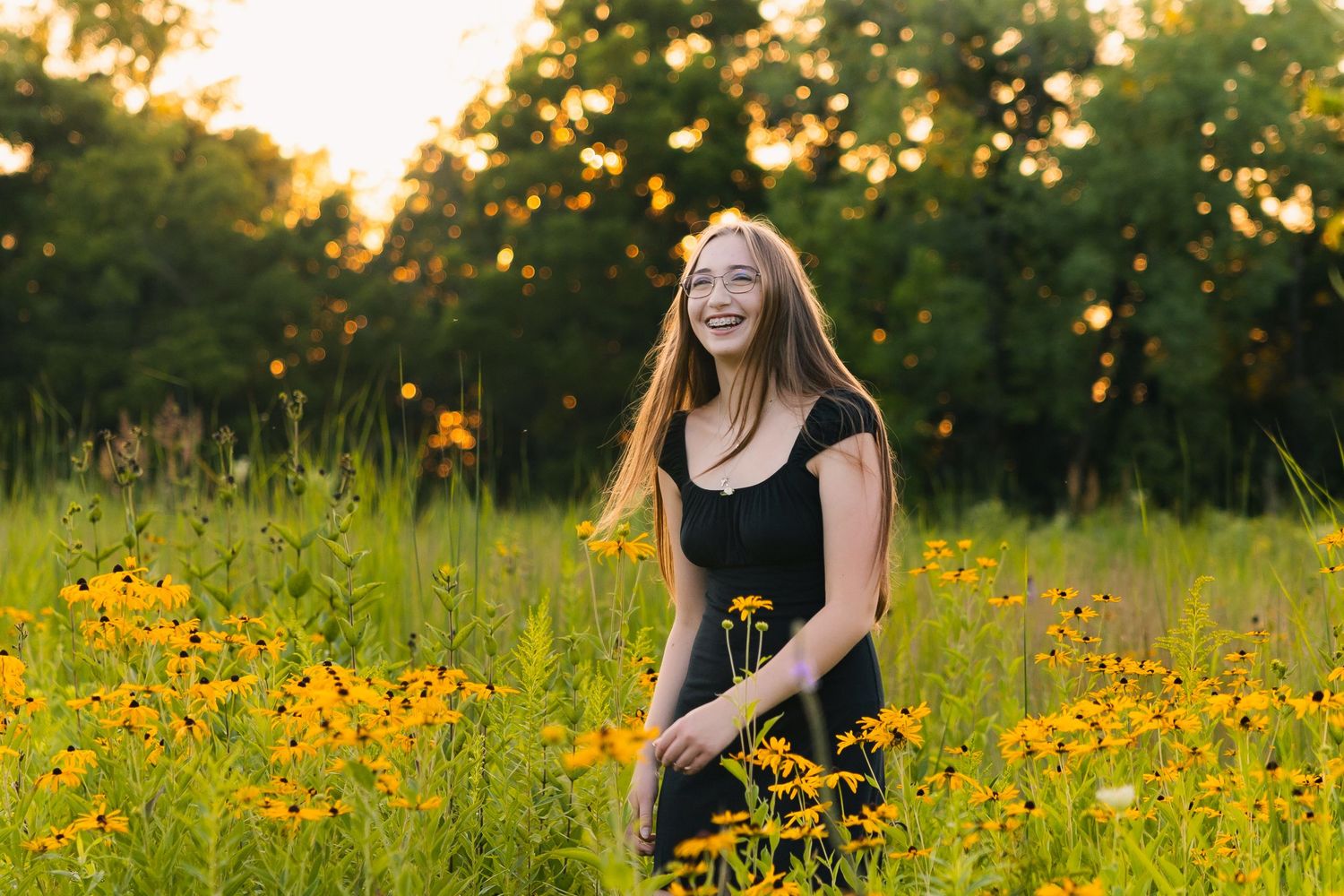 best high school senior yearbook pictures photographer Madison, WI Little Dragan Photography yellow wildflower fields golden hour middleton