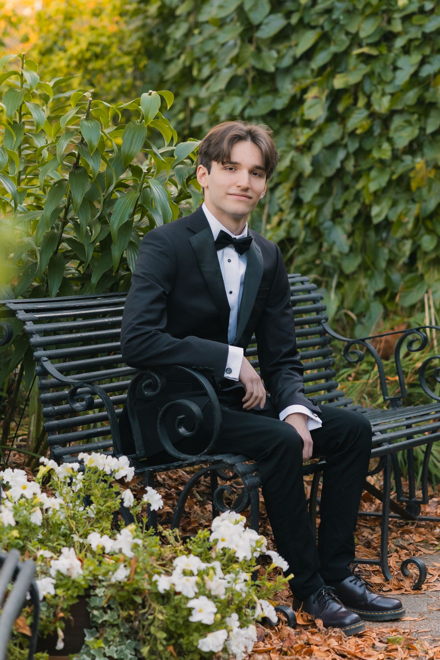 high school senior yearbook photo portrait photographer Madison Wisconsin Little Dragan Photography downtown period garden park fancy tux
