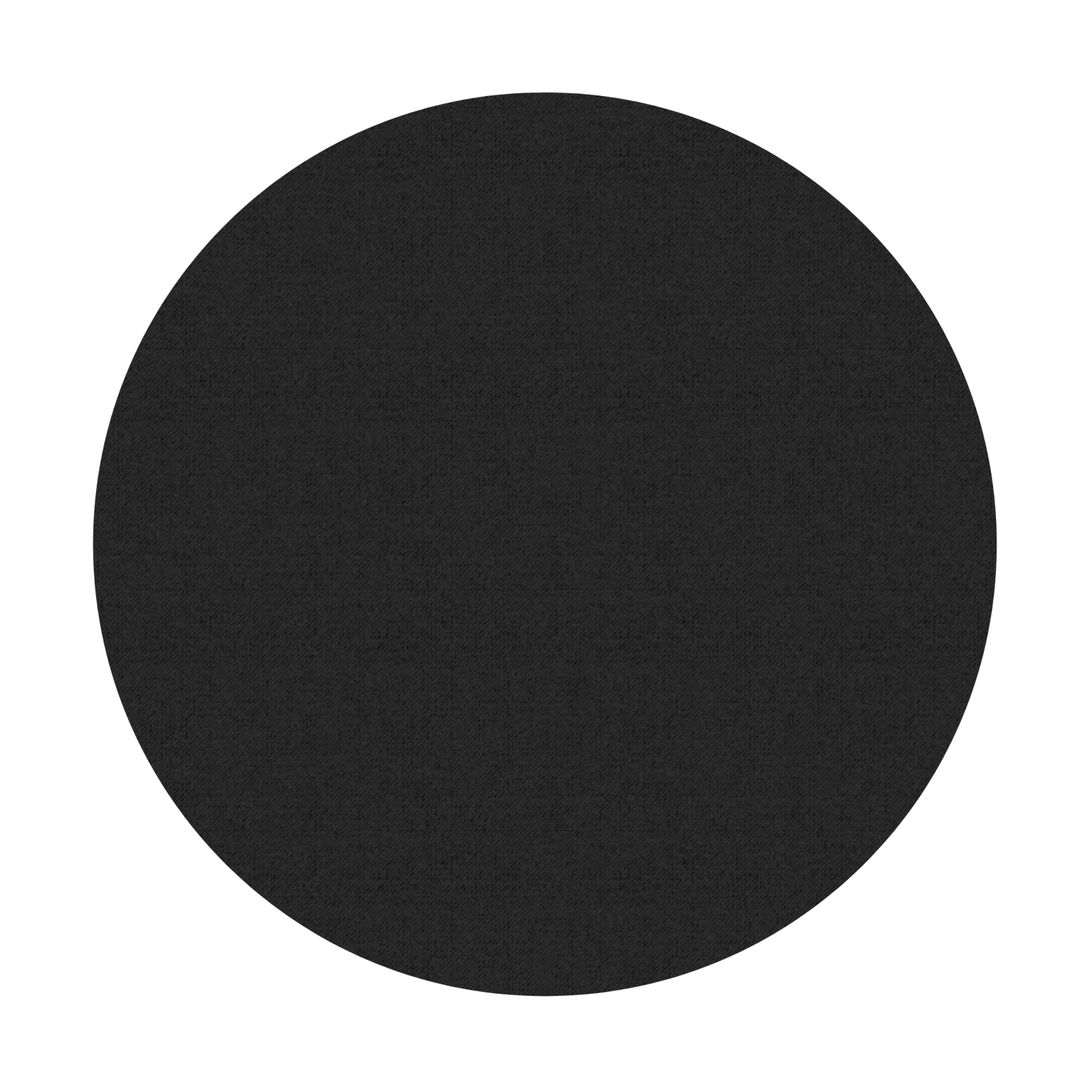 Oval shaped black fabric swatch showing dark textile texture.