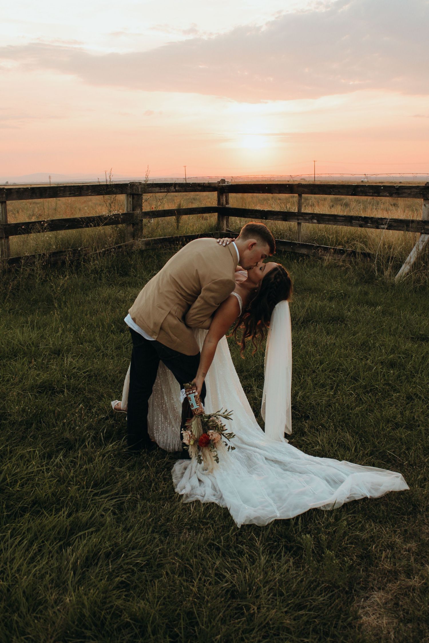 Sunset bride and groom portraits