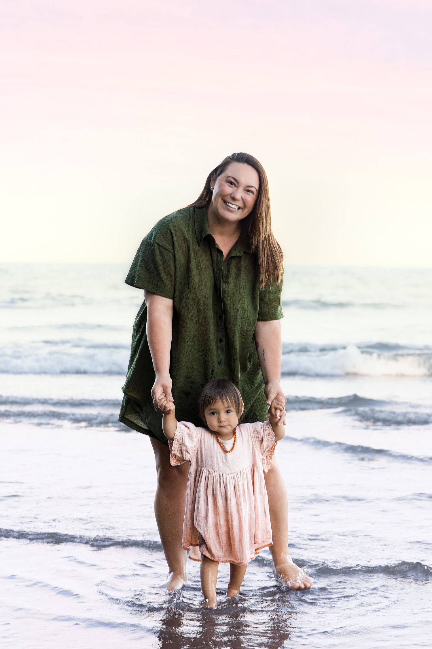 Mum and bay during Sunset at Long Bay beach, Auckland family photographer, Shara-lee Photography