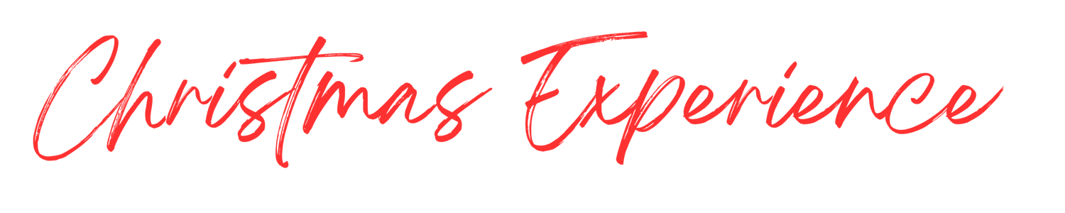Elegant red cursive script text reading Christmas Experience on a white background.