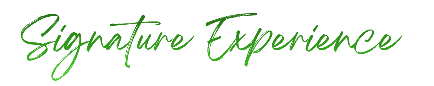 Signature Experience written in elegant green cursive script on a white background.