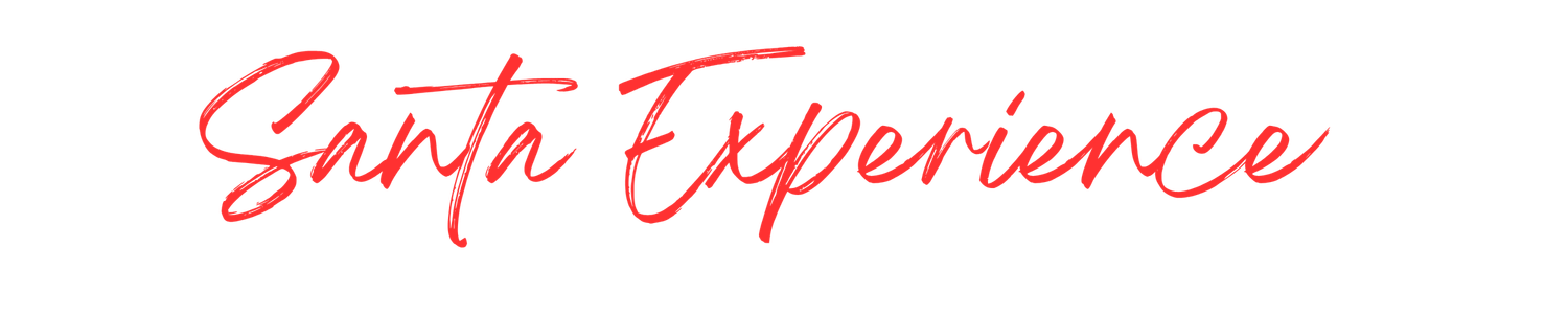Elegant Santa Experience text in red cursive script on white background.