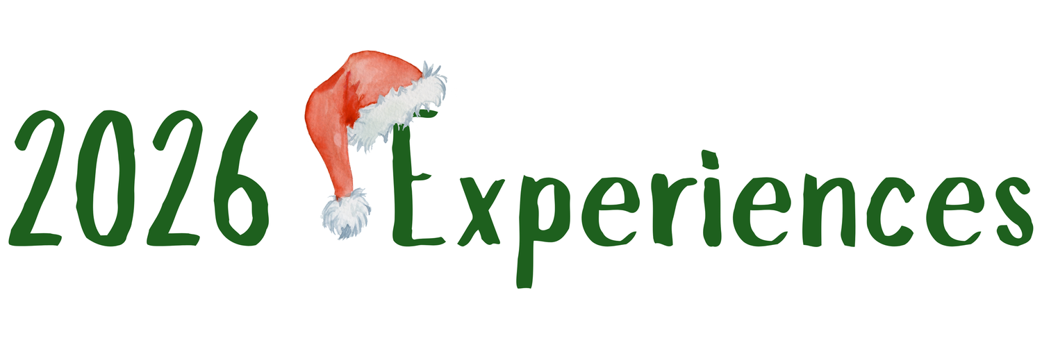 2026 Experiences logo with festive green text and a red Santa hat accent for holiday-themed travel and event planning.