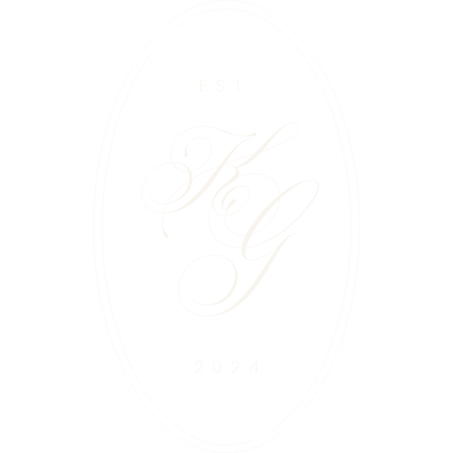 Elegant white monogram logo design with decorative script lettering on white background.