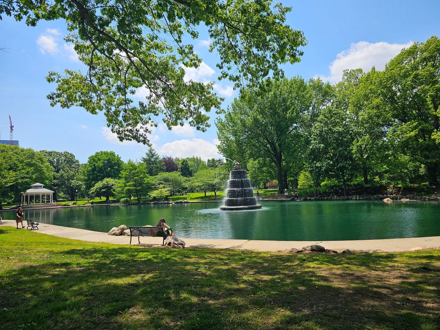 Scenic pond, fountain, and gazebo at Goodale Park in Columbus, Ohio
