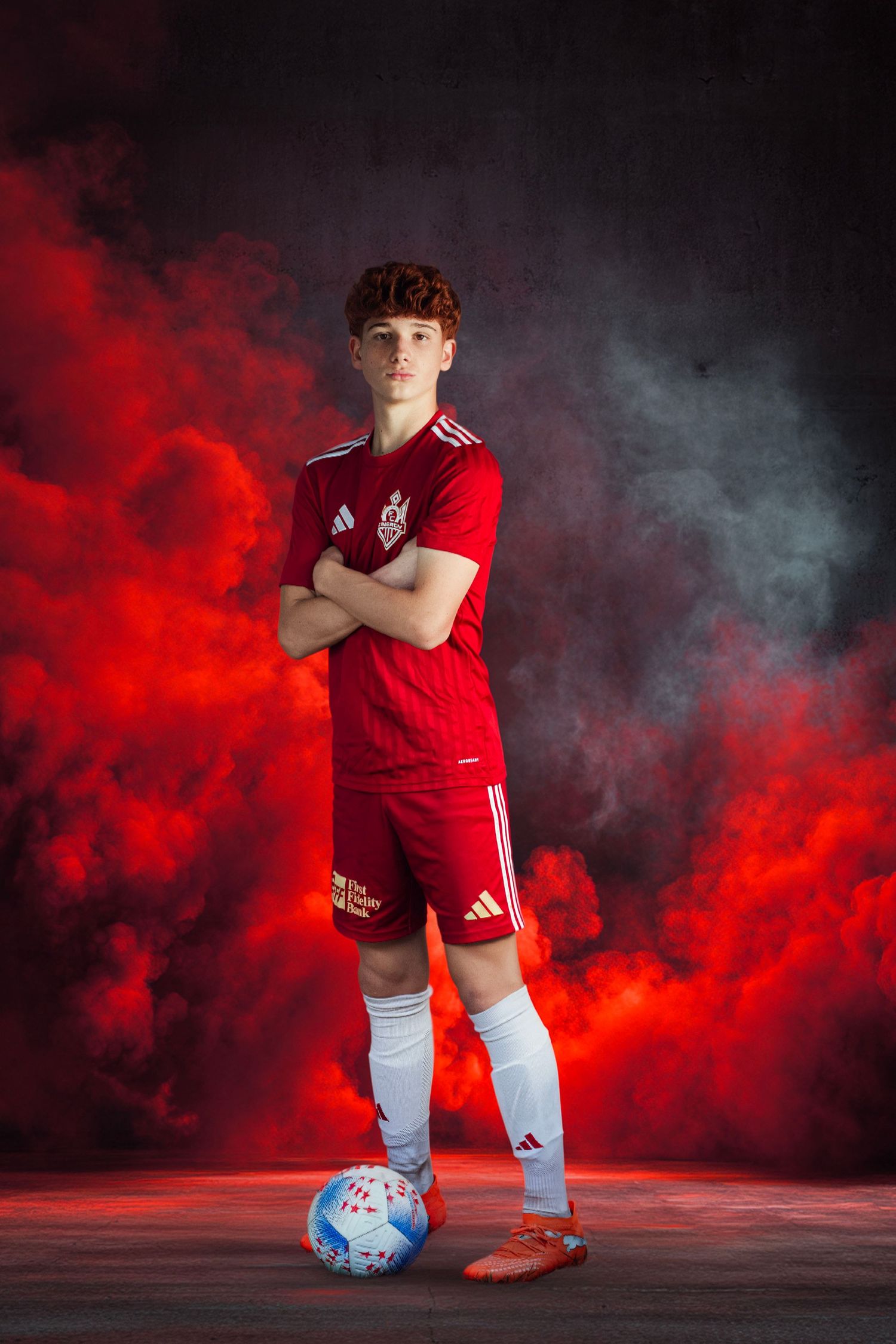 Youth soccer player media day portrait by AC² Sports Photography