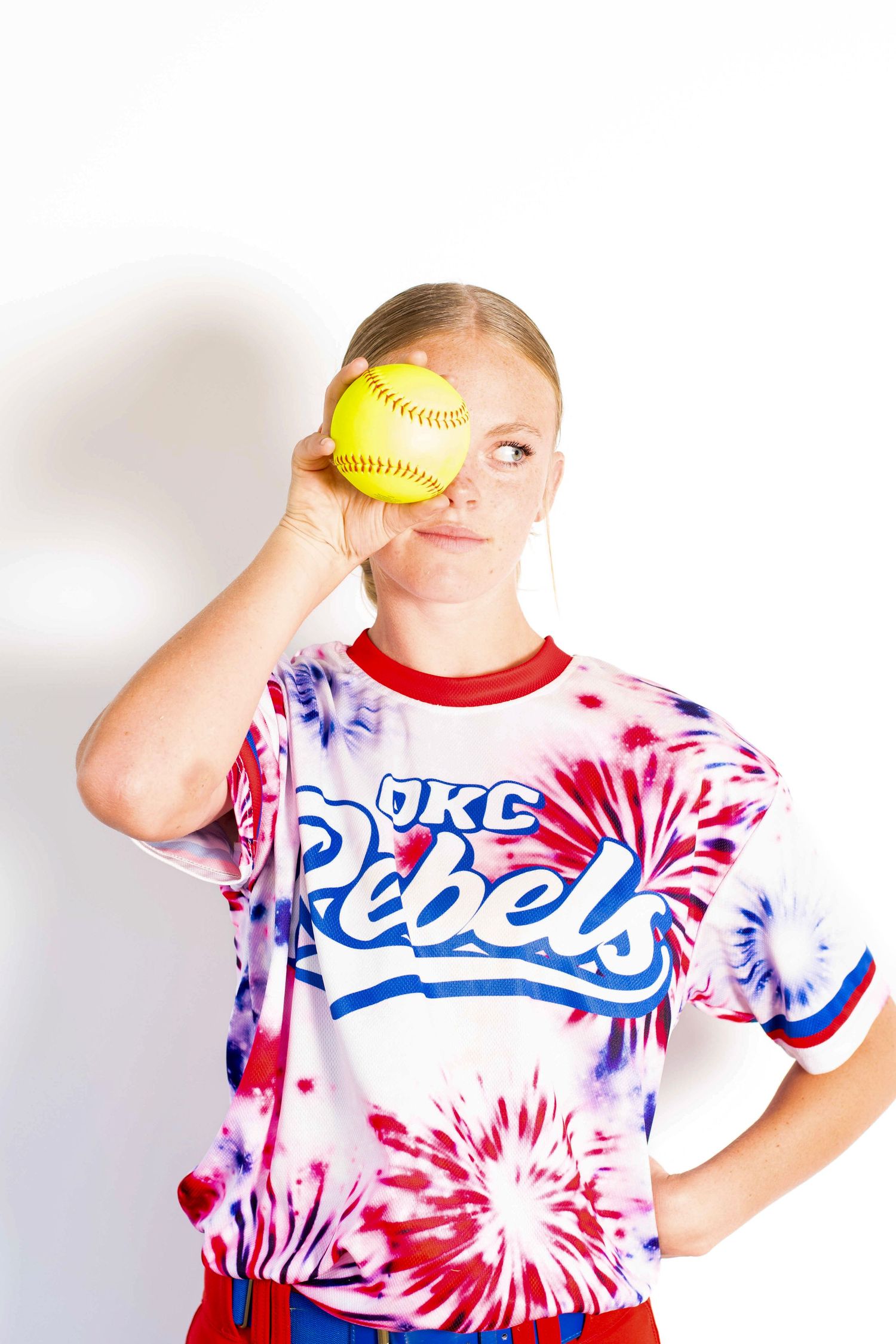 Youth softball player media day portrait by AC² Sports Photography