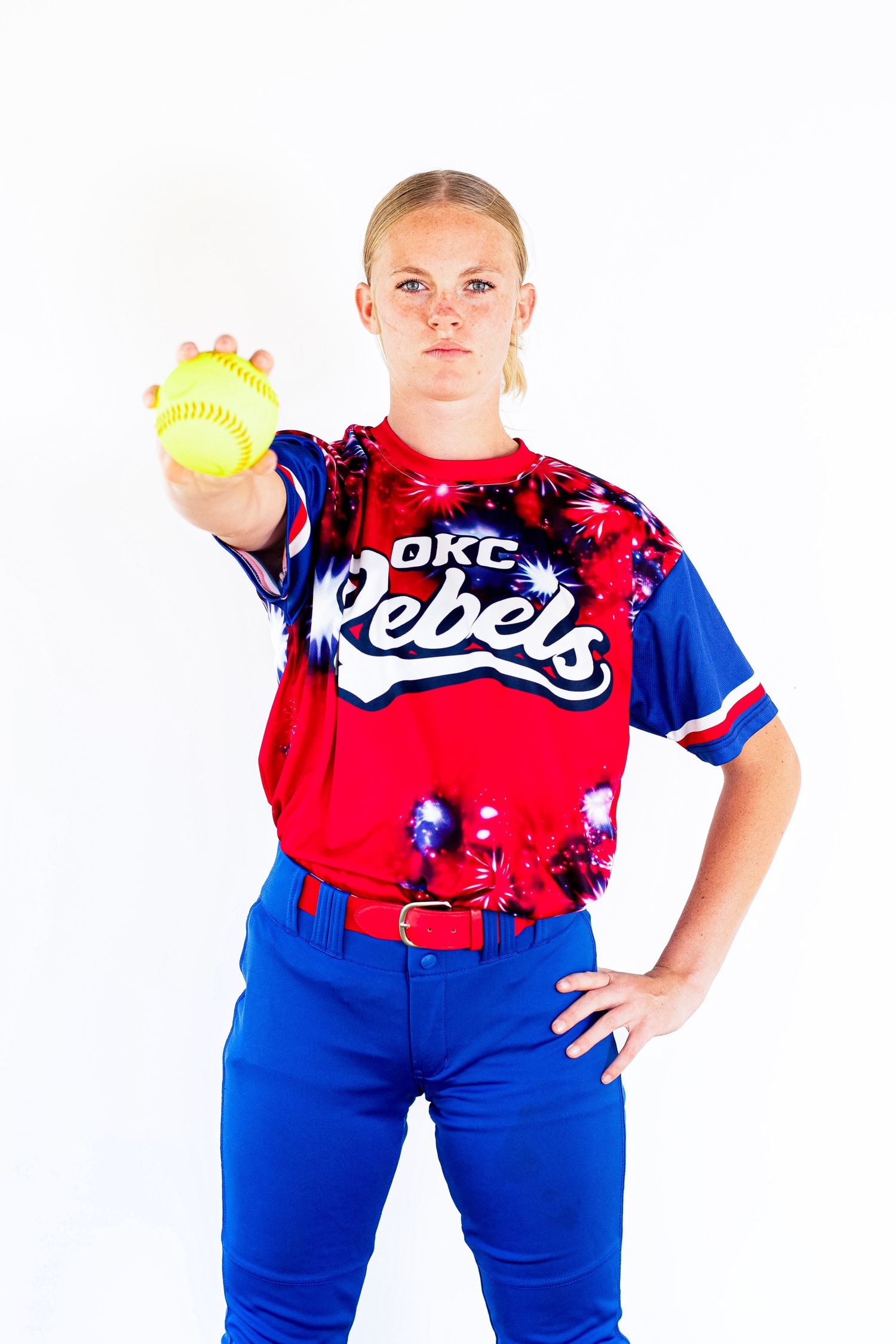 Youth softball player media day portrait by AC² Sports Photography