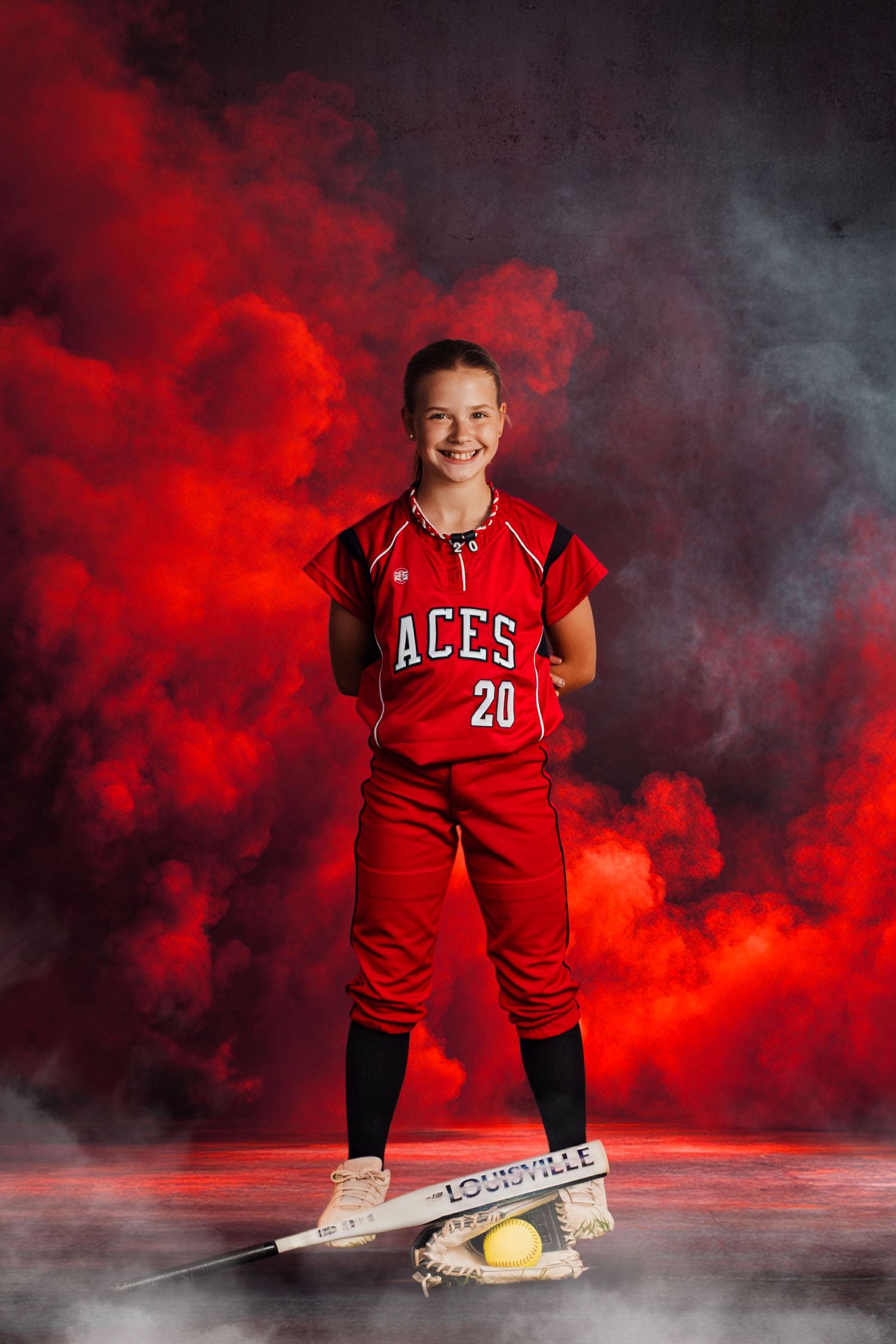 Youth softball player media day portrait by AC² Sports Photography