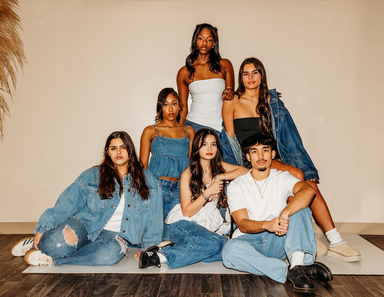 senior rep team in denim in Waynesville missouri for senior group photos in studio.