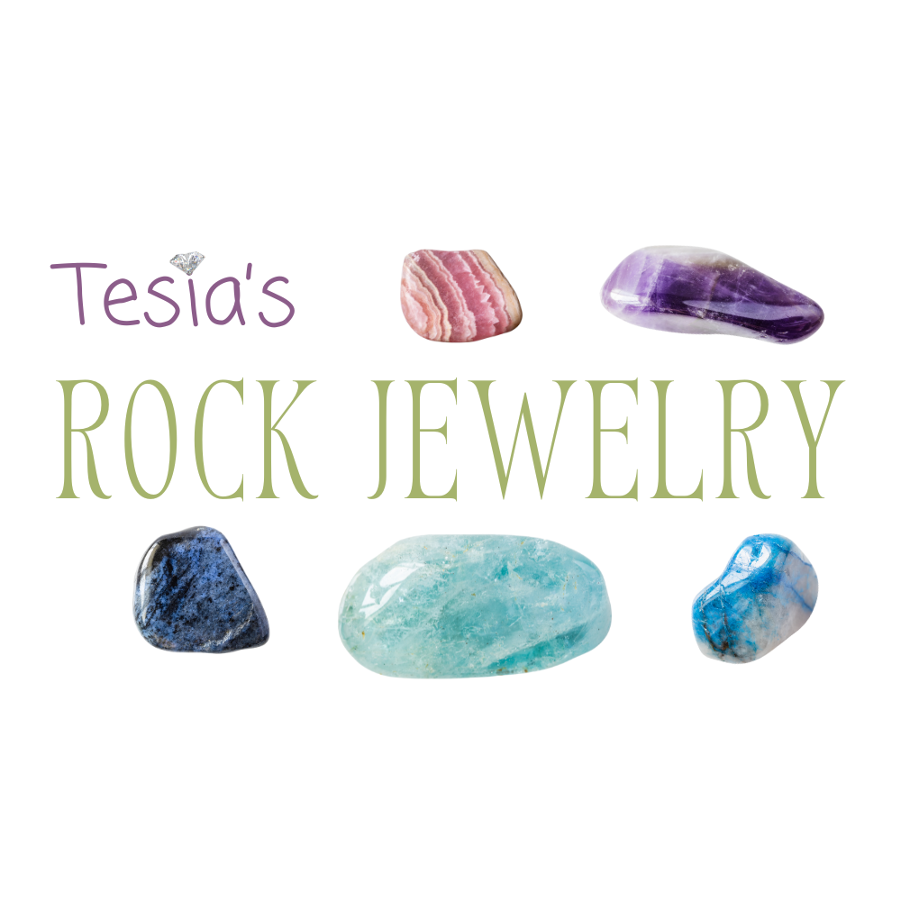 Colorful crystal and gemstone jewelry logo design featuring amethyst, quartz, and other natural stones in watercolor style.