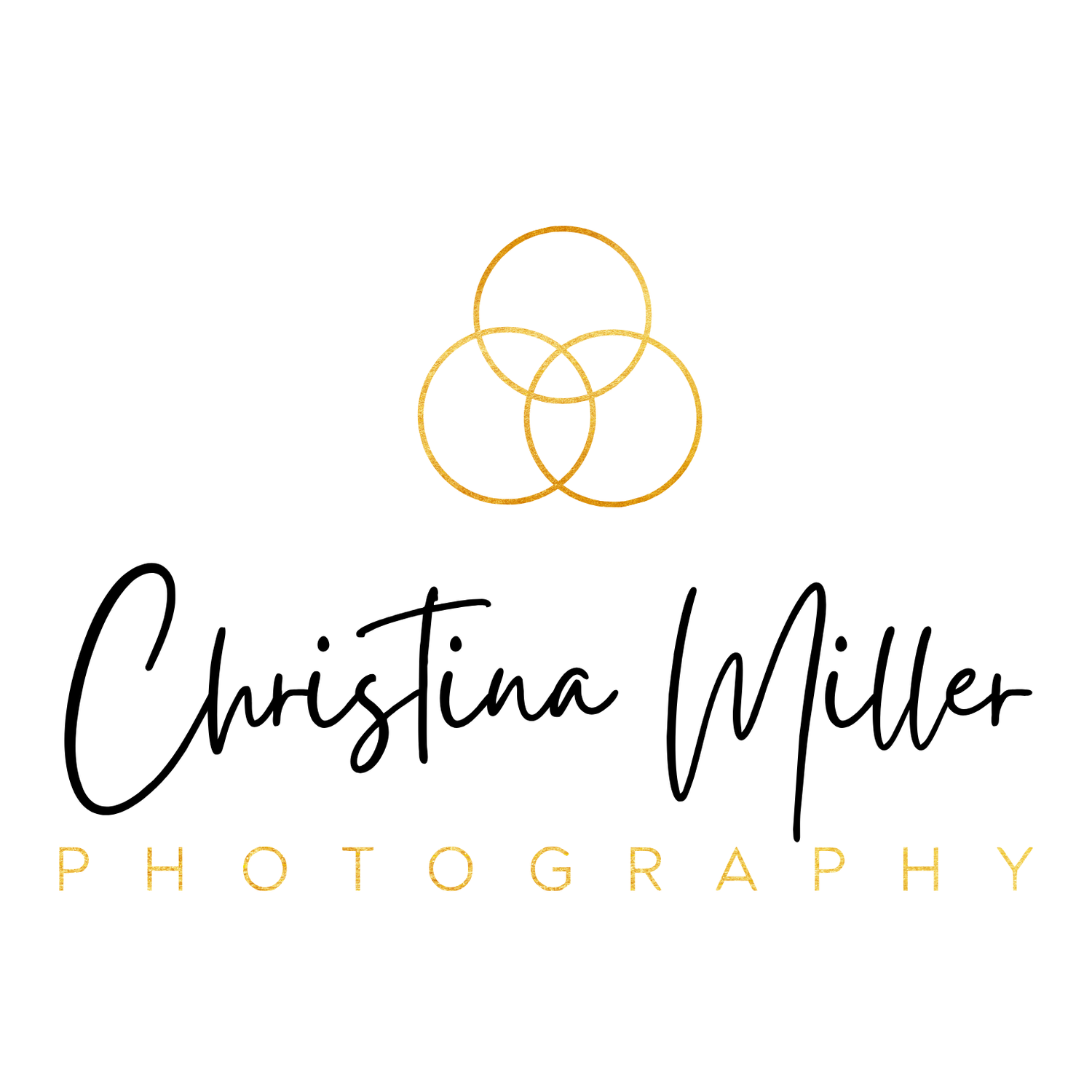 Elegant gold and white circular logo design for Christina Miller Photography with overlapping rings pattern.