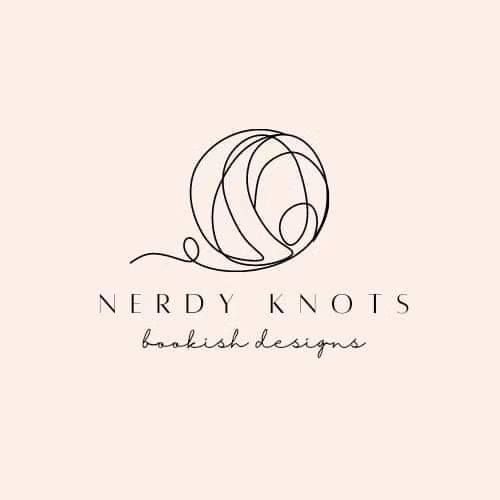Minimalist logo design for Nerdy Knots featuring curved lines on pink background.