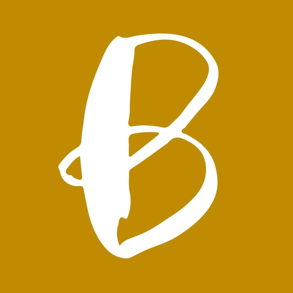 Stylized letter B logo in white against a gold background.