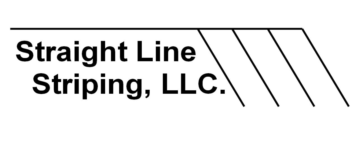 Simple black text logo for Straight Line Striping LLC with angled lines.