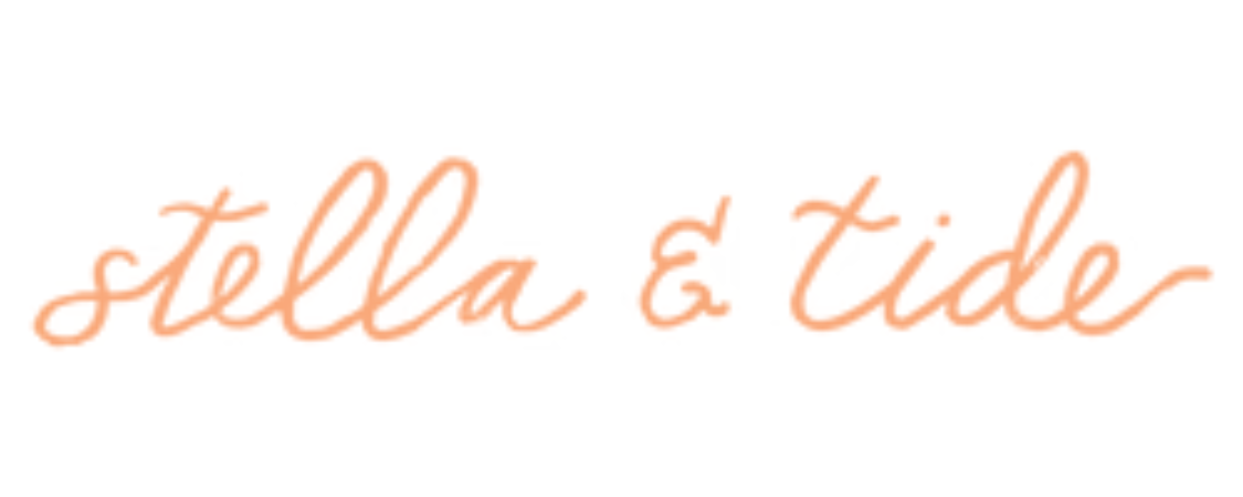 Stella & Tide text logo in cursive coral orange font.
