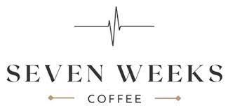 Modern coffee shop logo for Seven Weeks Coffee featuring minimalist heartbeat line and arrows.