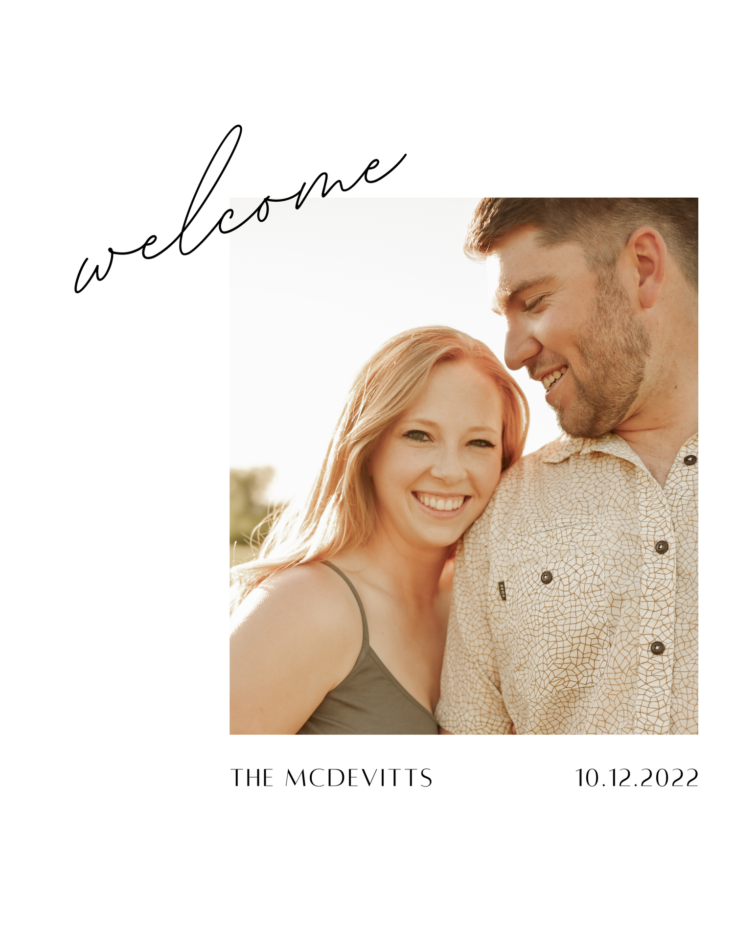 A romantic couple shares tender moments in a series of warm sunlit outdoor portraits with soft golden lighting.