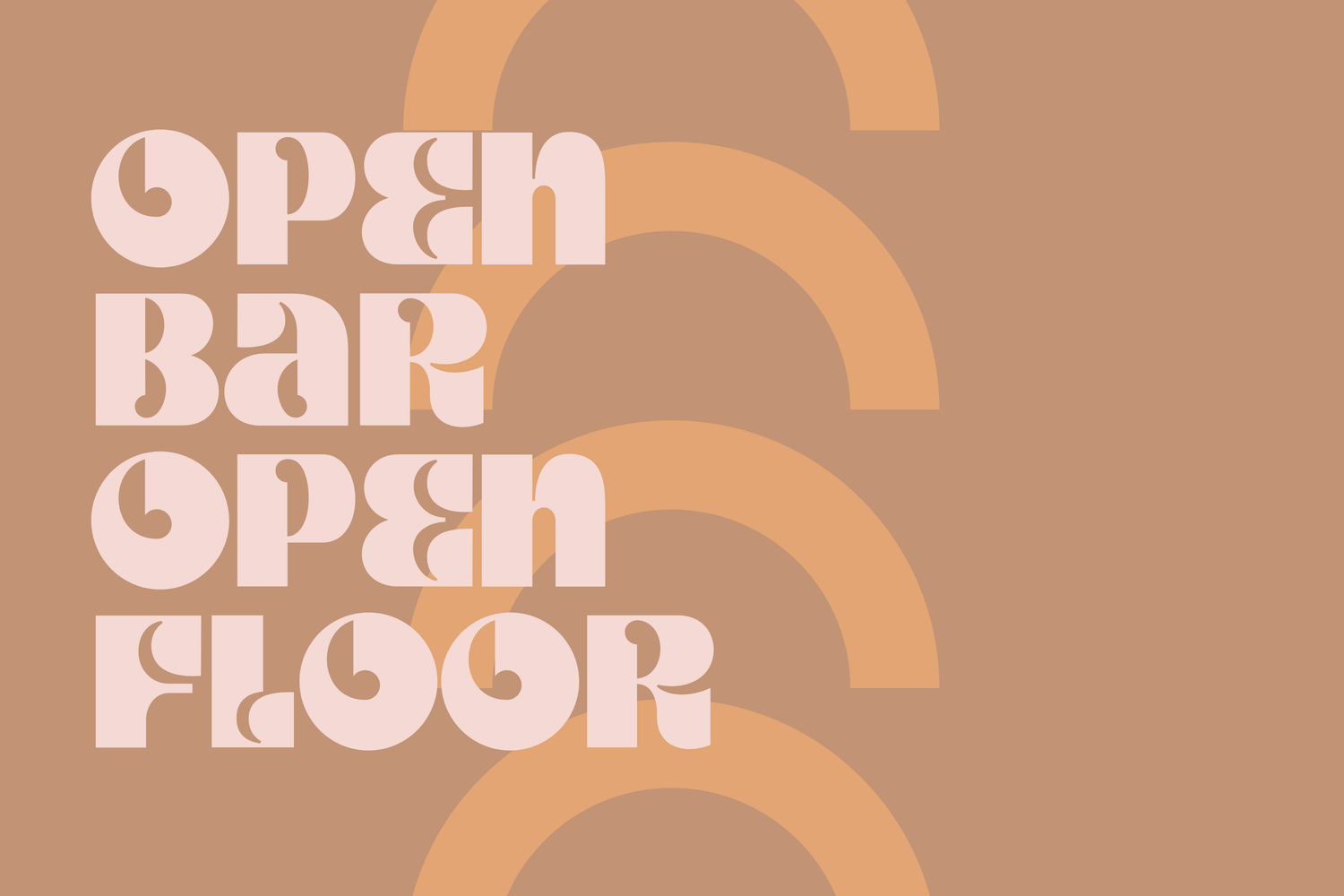Retro-style typography design showing the word 'Open' in groovy 1970s-inspired orange and brown lettering.