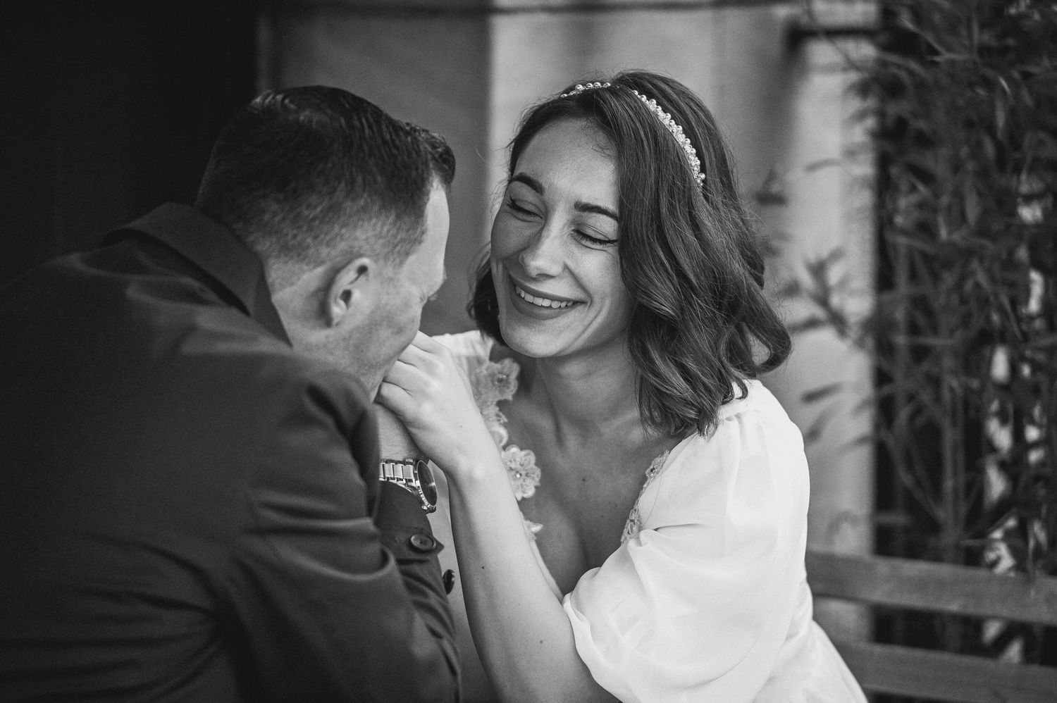 Emotional tearful moment during wedding vows