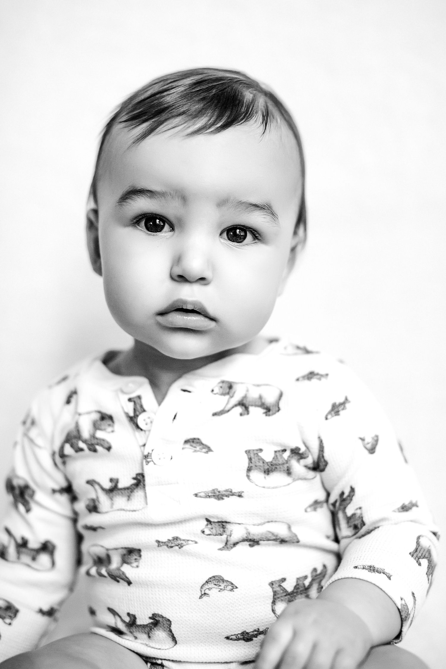 Black and white Child Mini Session Petite Personality Portrait in Sarasota, Florida.