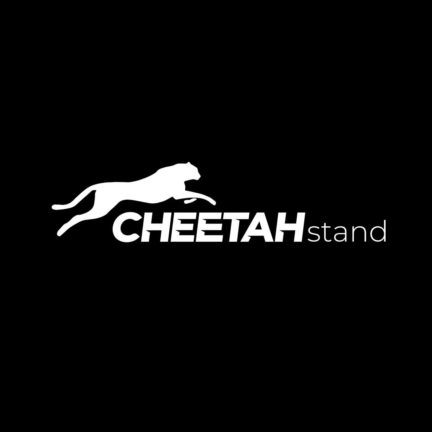 Simple yet modern logo design featuring a white silhouetted cheetah and text against a black background.