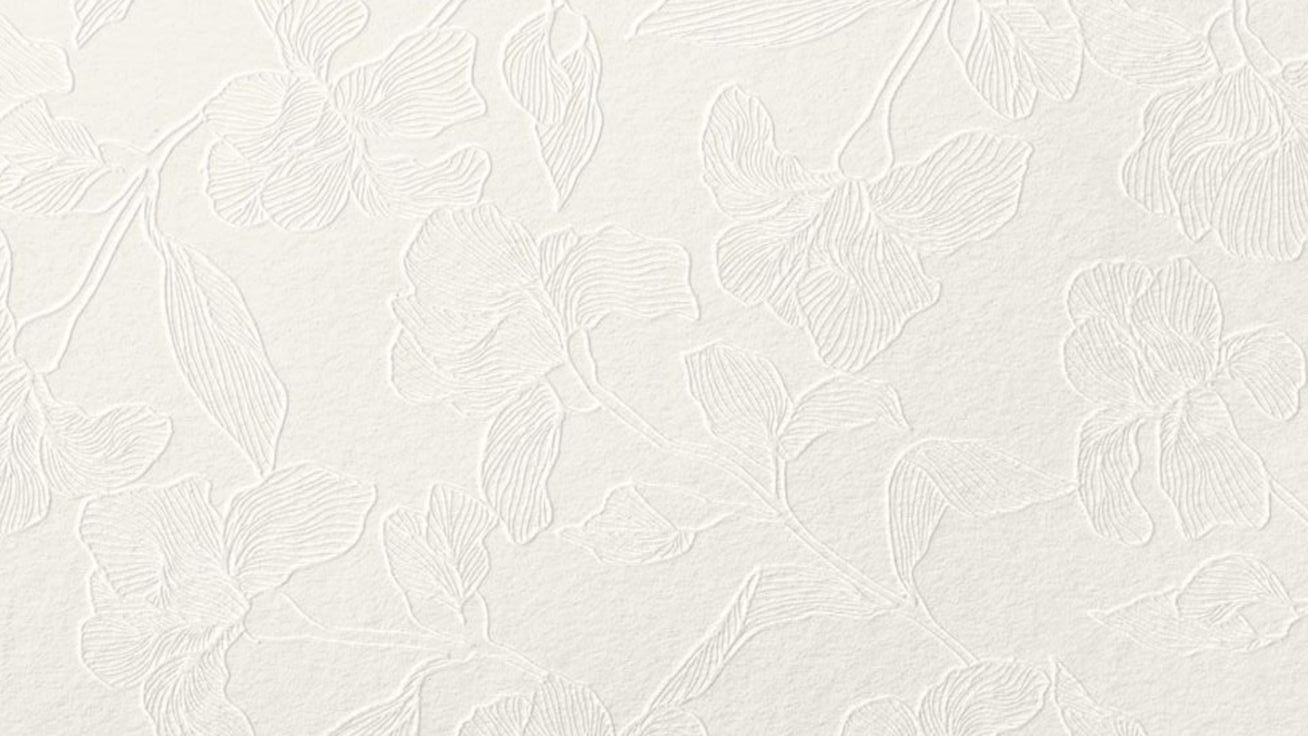 White embossed floral textured wallpaper with elegant raised flower and vine pattern in subtle ivory tone.