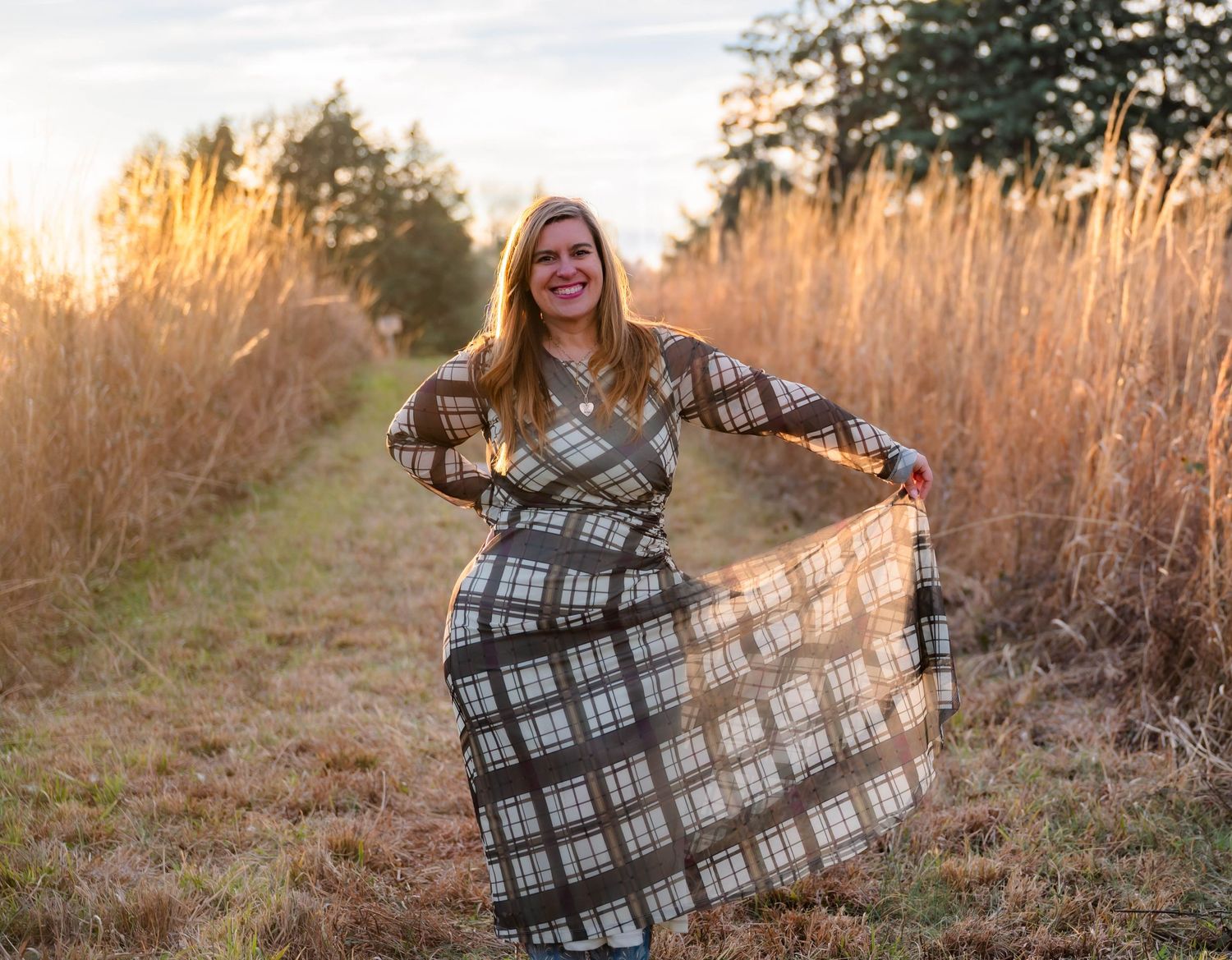 Casual family portraits taken in rustic outdoor setting with natural lighting.
