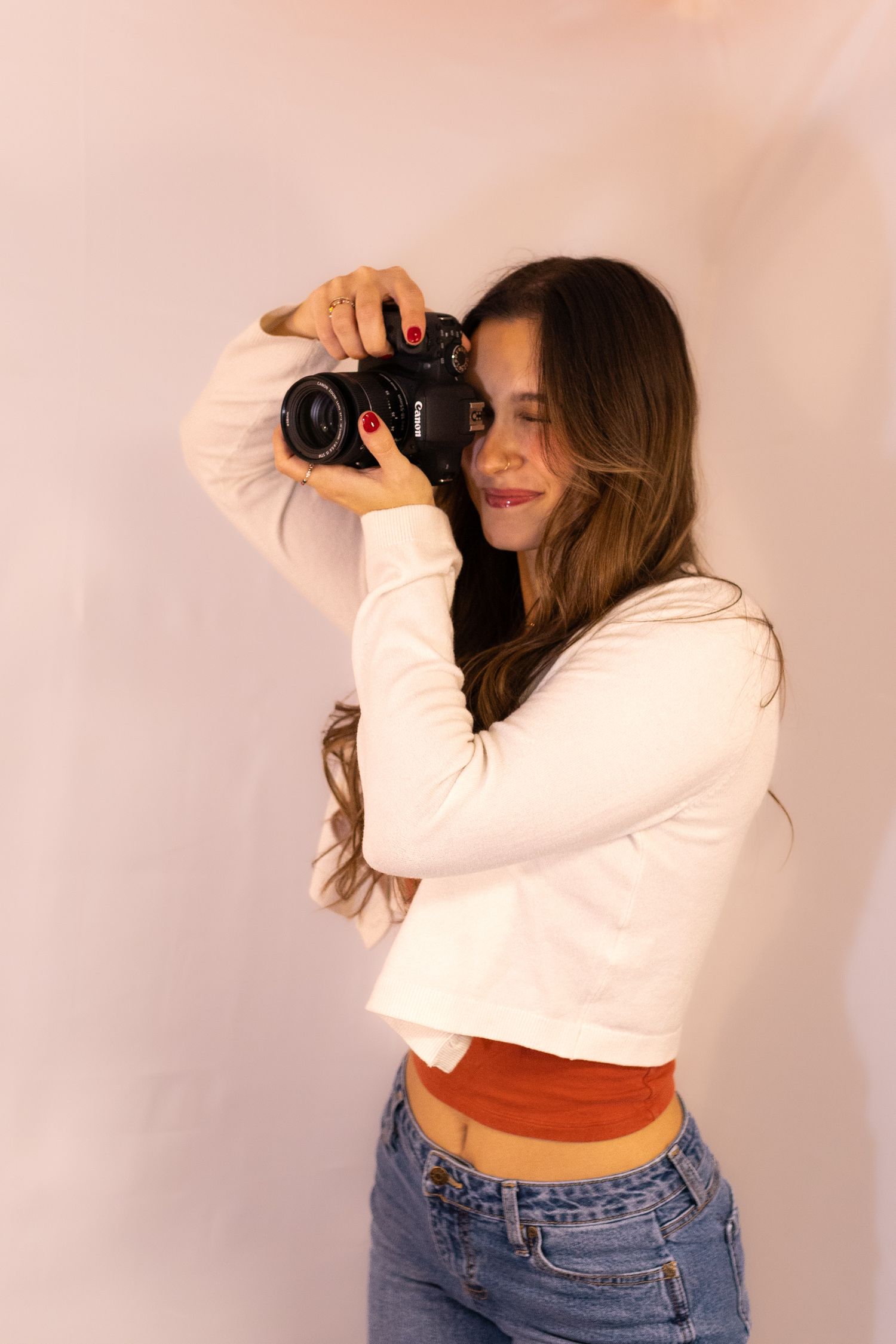 Girl with camera. Studio photography. Branding headshot for EMB Creating. Central MA.