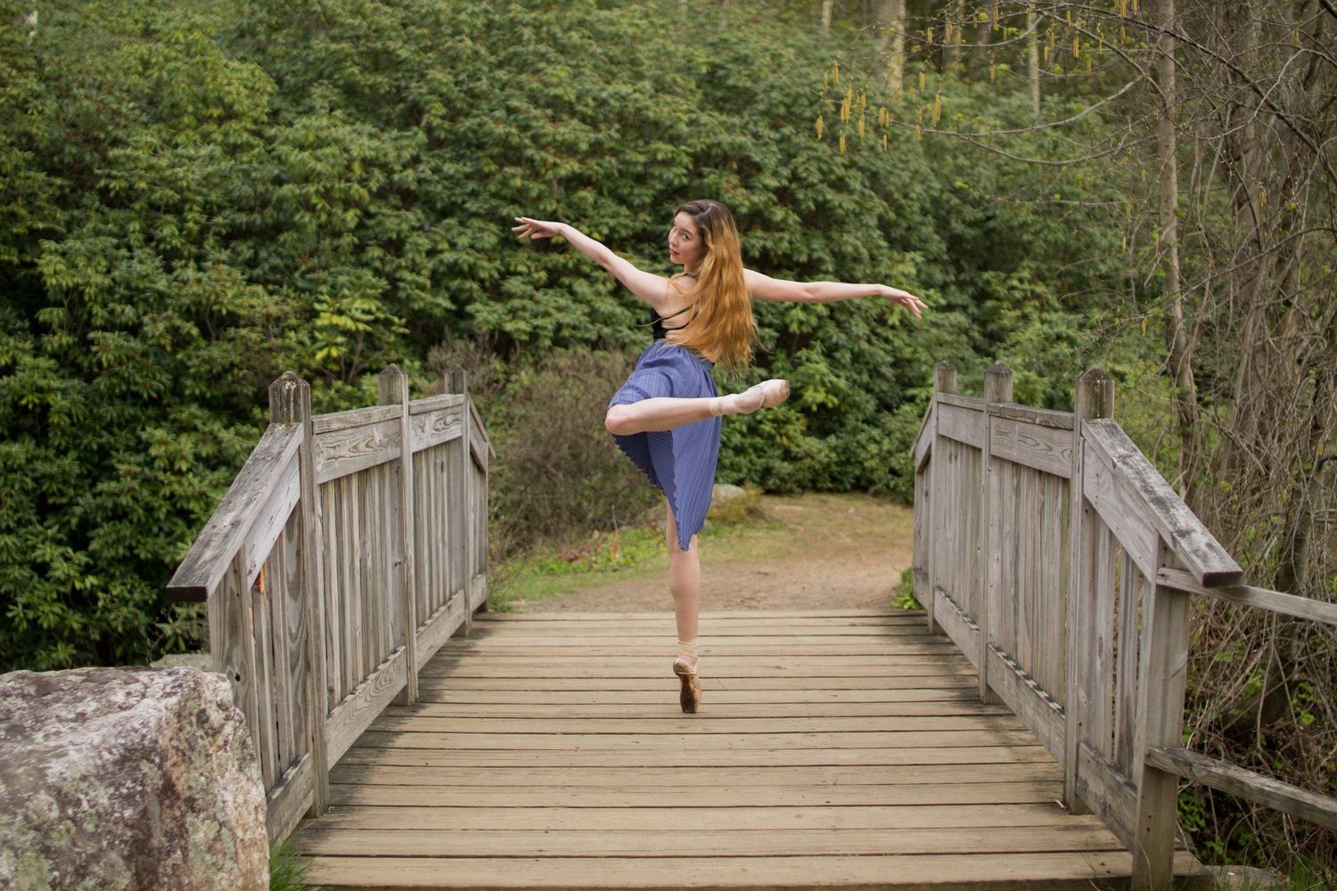 Elegant dancer on pointe, in nature, arabesque, dance poses, dance photography, Holden, Paxton, MA.