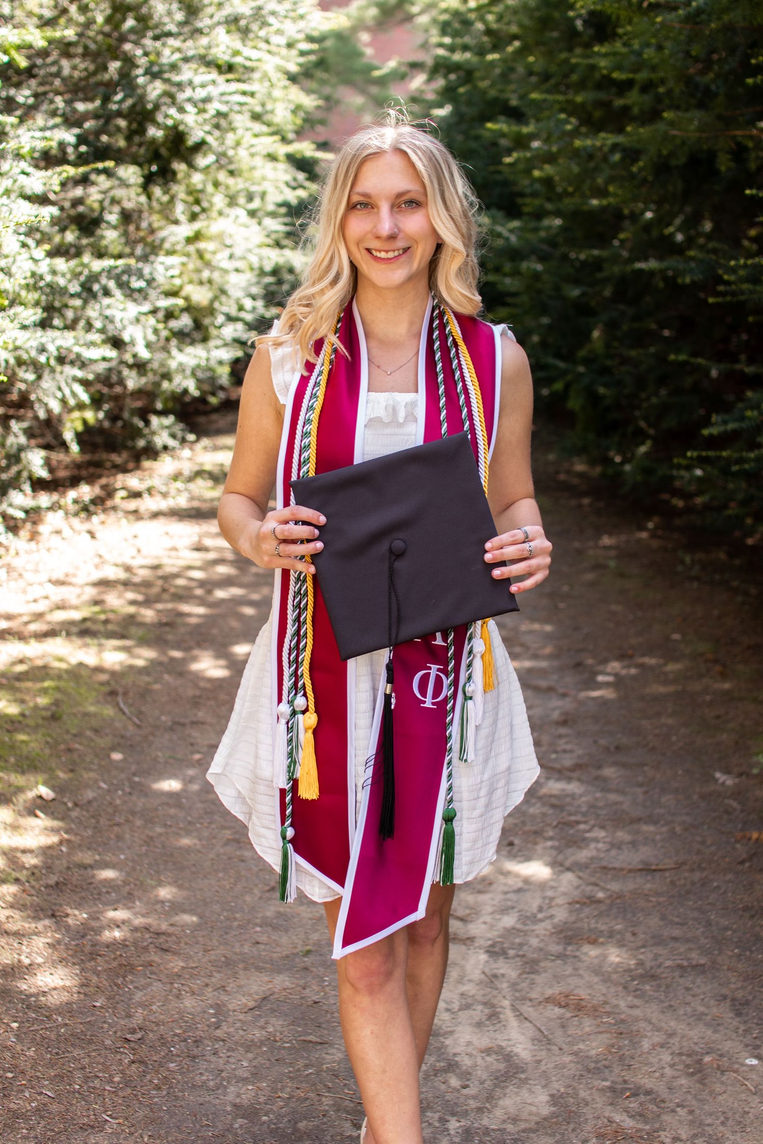 Blonde sorority girl smiling at camera, WPI graduate, senior photos, graduation photos. Worcester, MA.