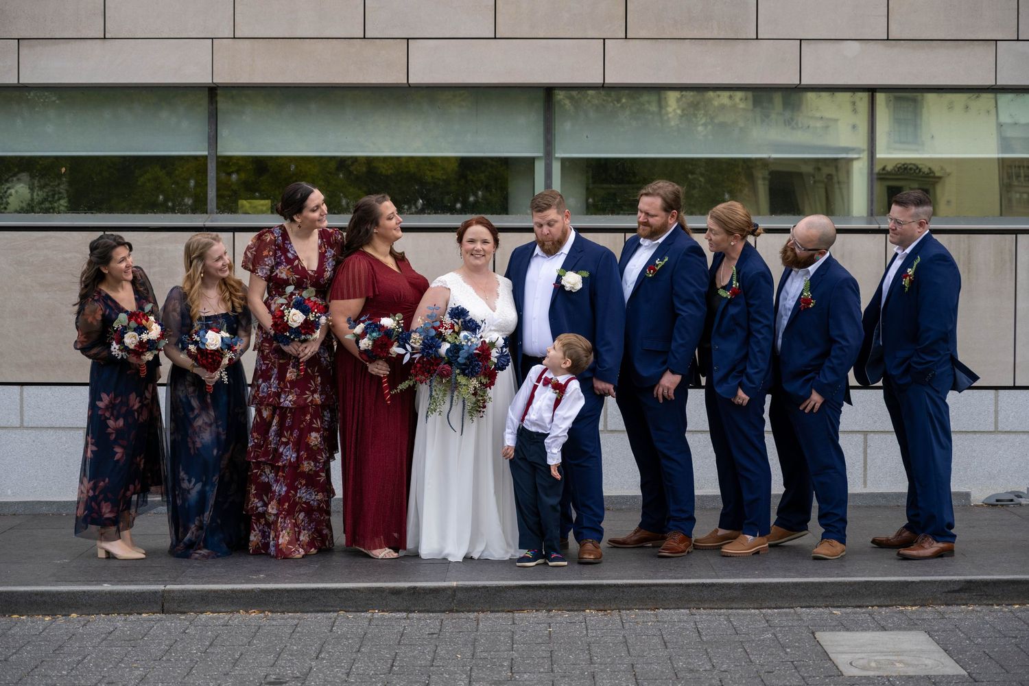 Bridal party portrait in front of the Virginia Museum of Fine Arts Richmond Virginia