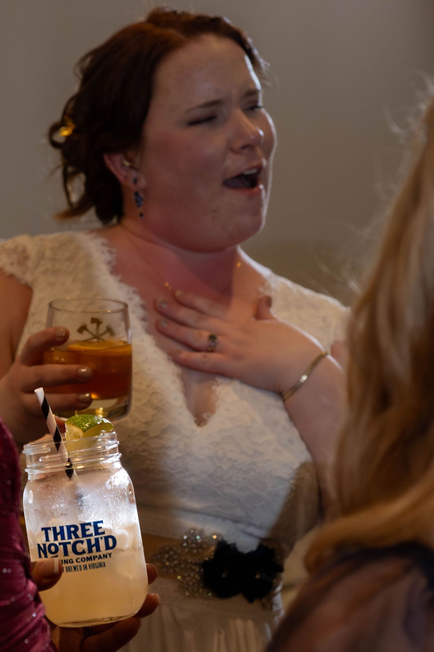 Bride singing during reception at Three Notch'd Brewery Richmond Virginia