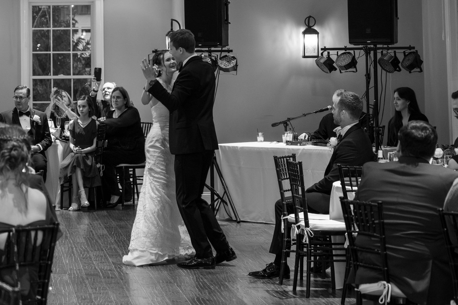 Black and White Bride and groom first dance photo. Stevenson Ridge Spotsylvania Virginia puddle-WONDERFUL photography