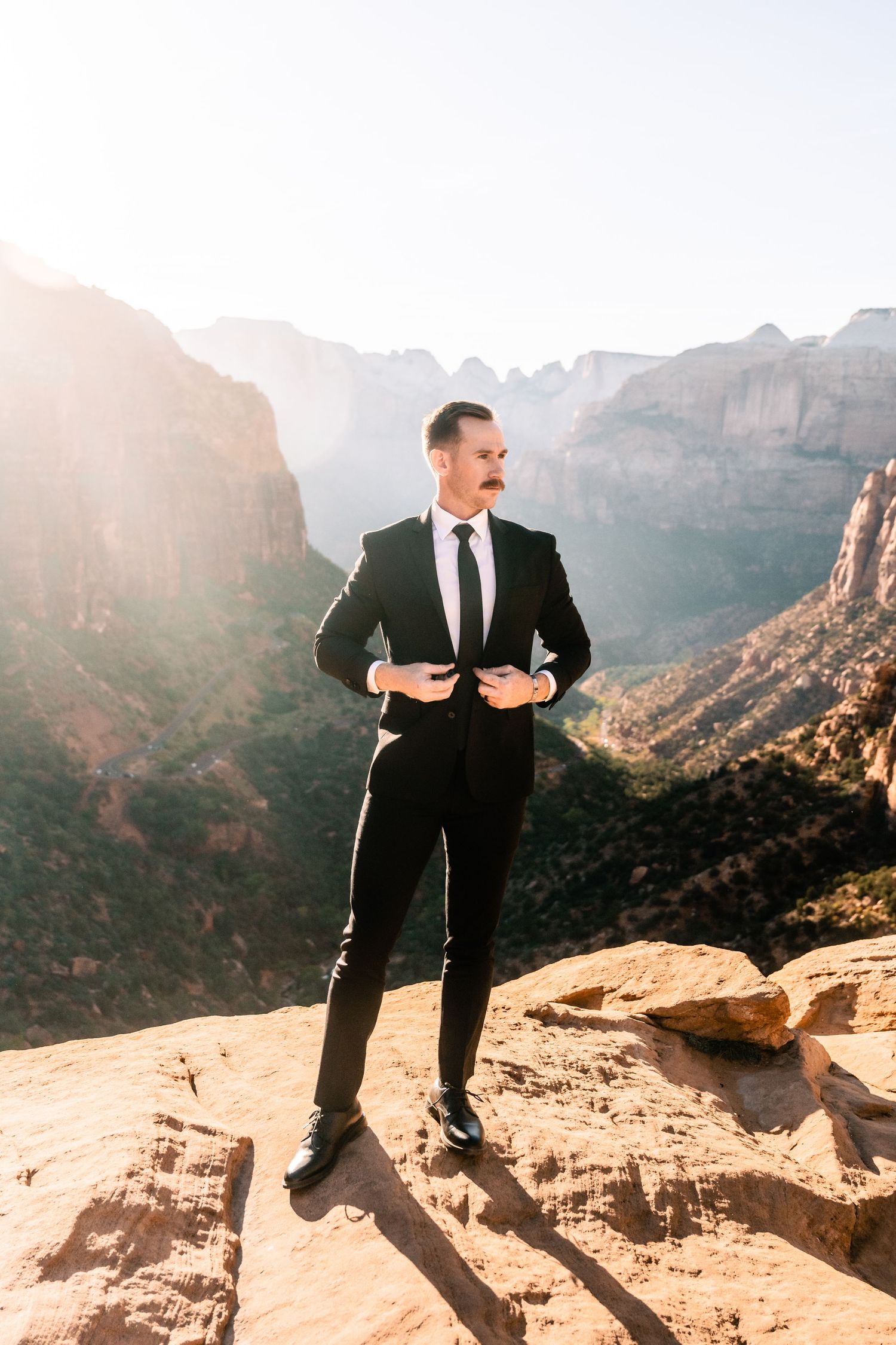 Groom detail portrait during Zions National Park Elopement by Utah elopement photographer and videographer