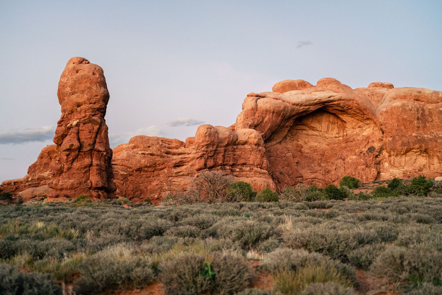 Landscape image of the windows at Arches National Park at sunset