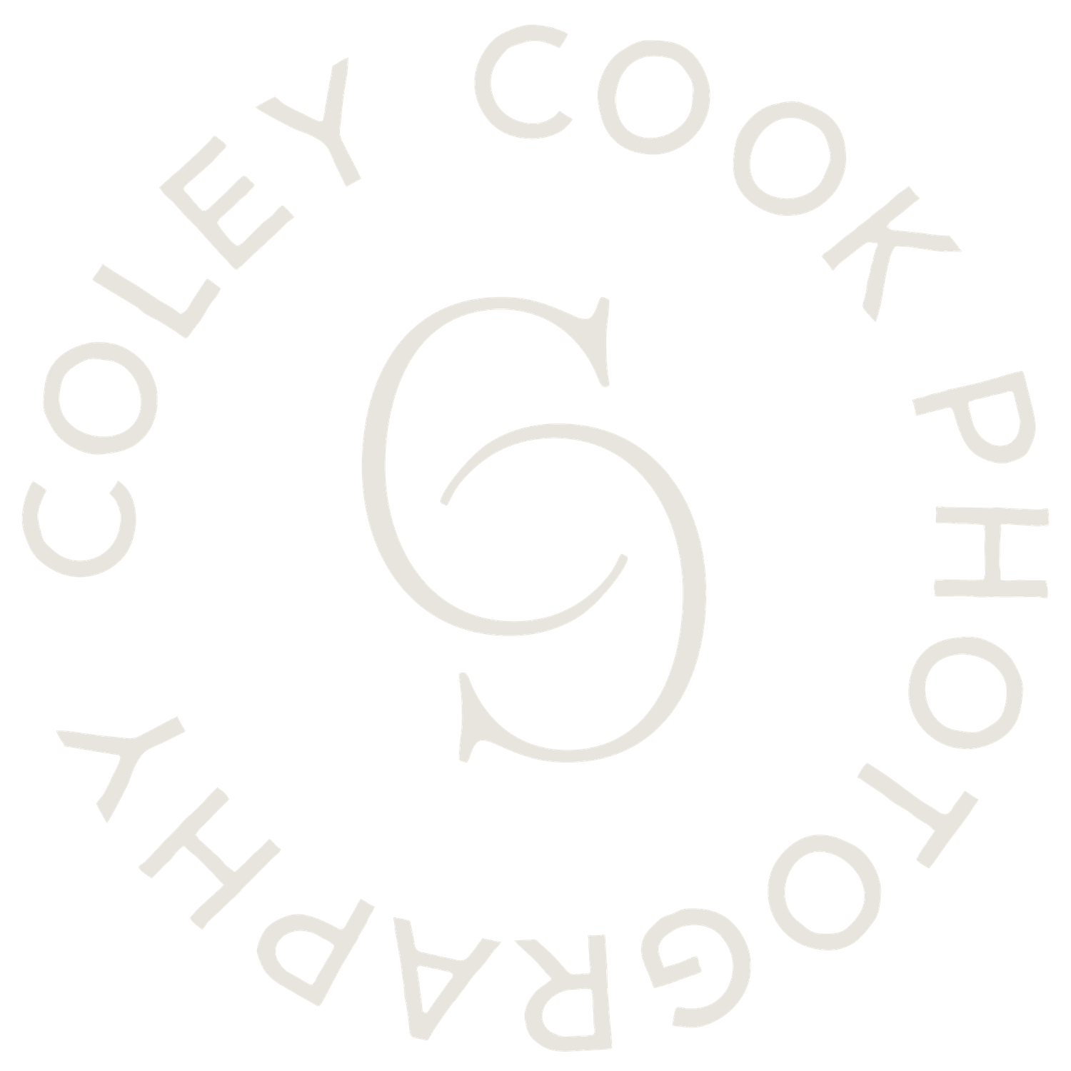 Coley Cook Photography circular logo with elegant intertwined CS monogram in soft cream tones.