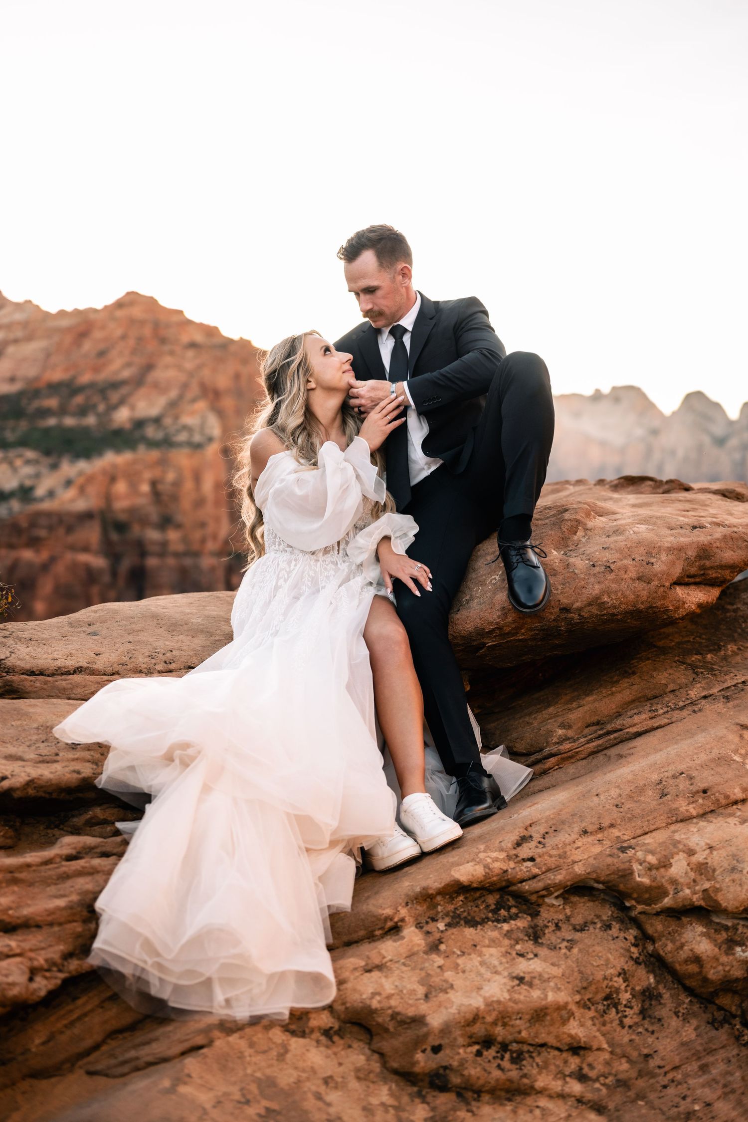Wedding couple portraits in Zion National Park in October by Zion wedding photographer