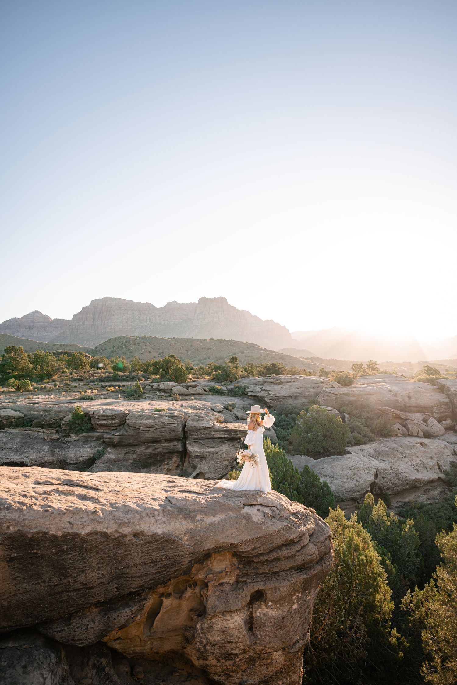 Utah elopement photographer captures the romance of a desert sunrise bridal session