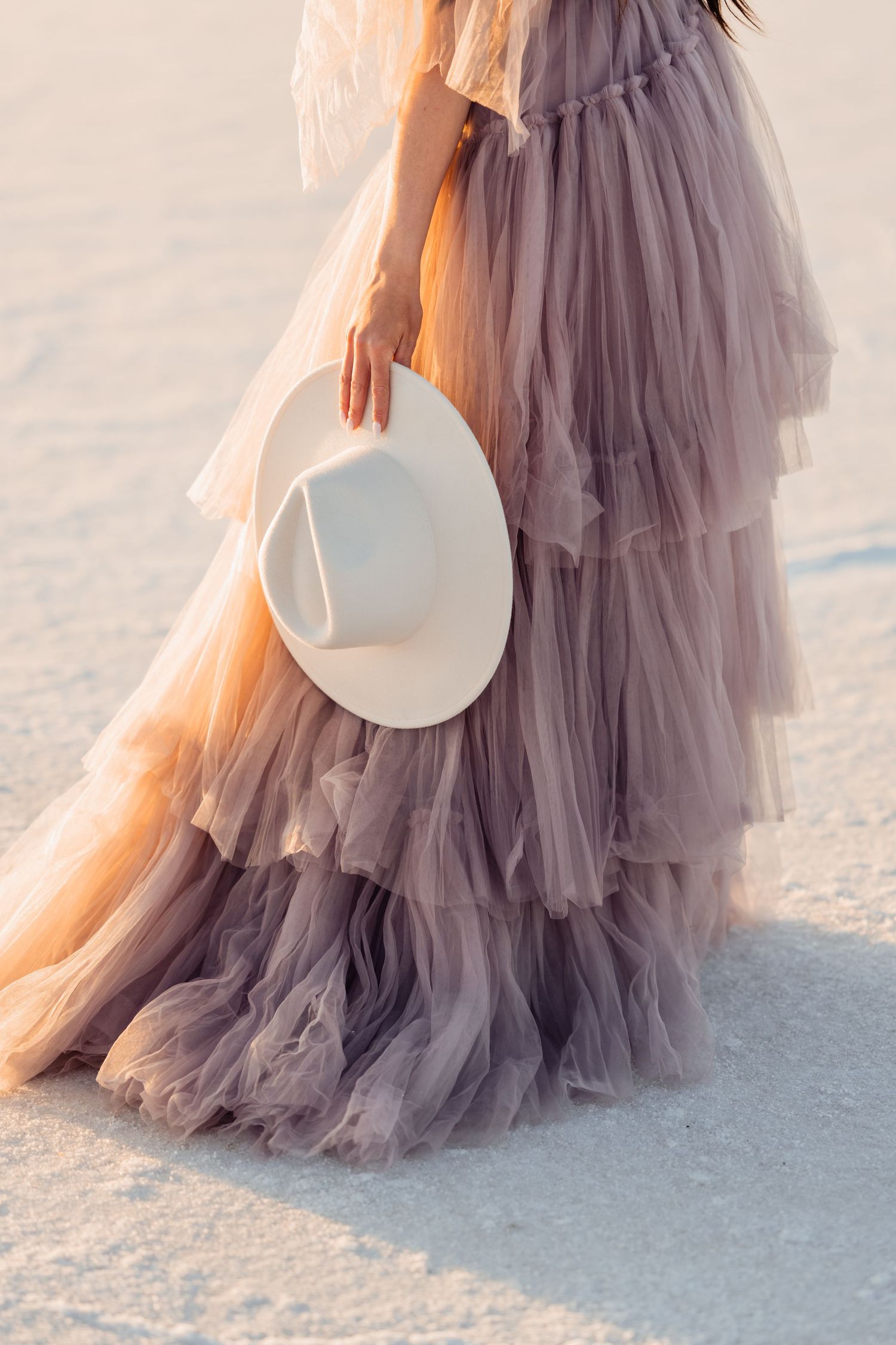 Portraits in beautiful dress at the Salt Flats by Salt Flats Photographer during sunset