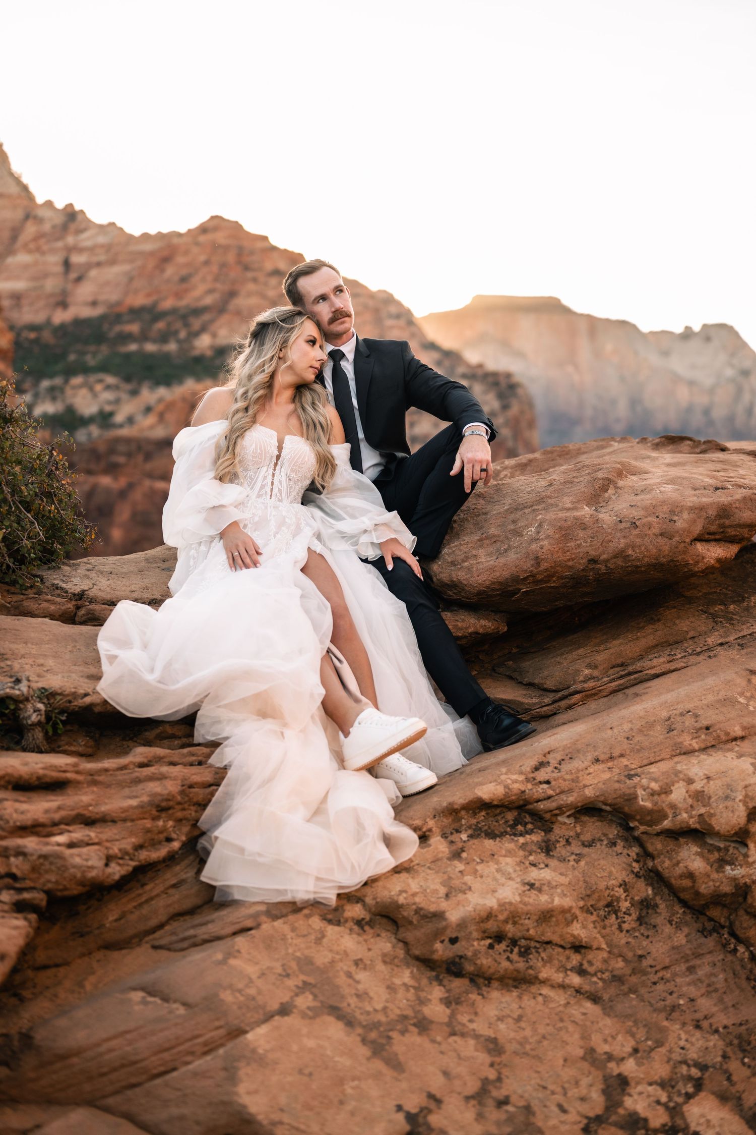 Wedding couple portraits in Zion National Park in October by Zion wedding photographer