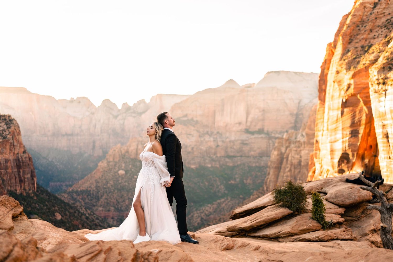 Wedding couple portraits in Zion National Park in October by Zion wedding photographer