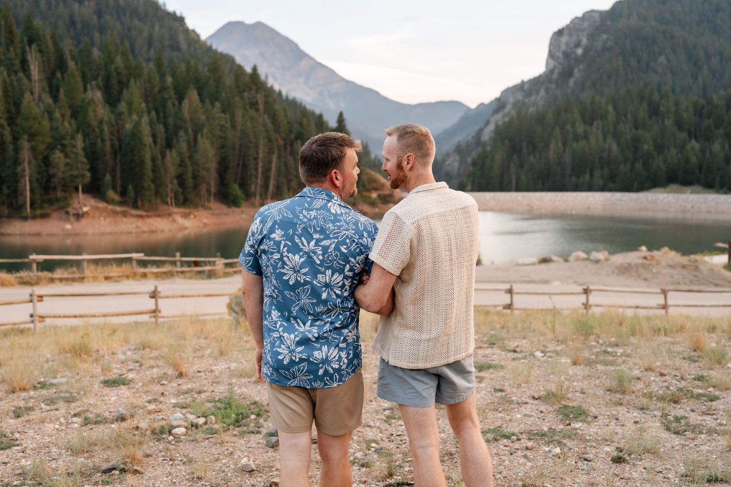 LGBTQ couple engagement photos in the Utah mountains at Tibble Fork.
