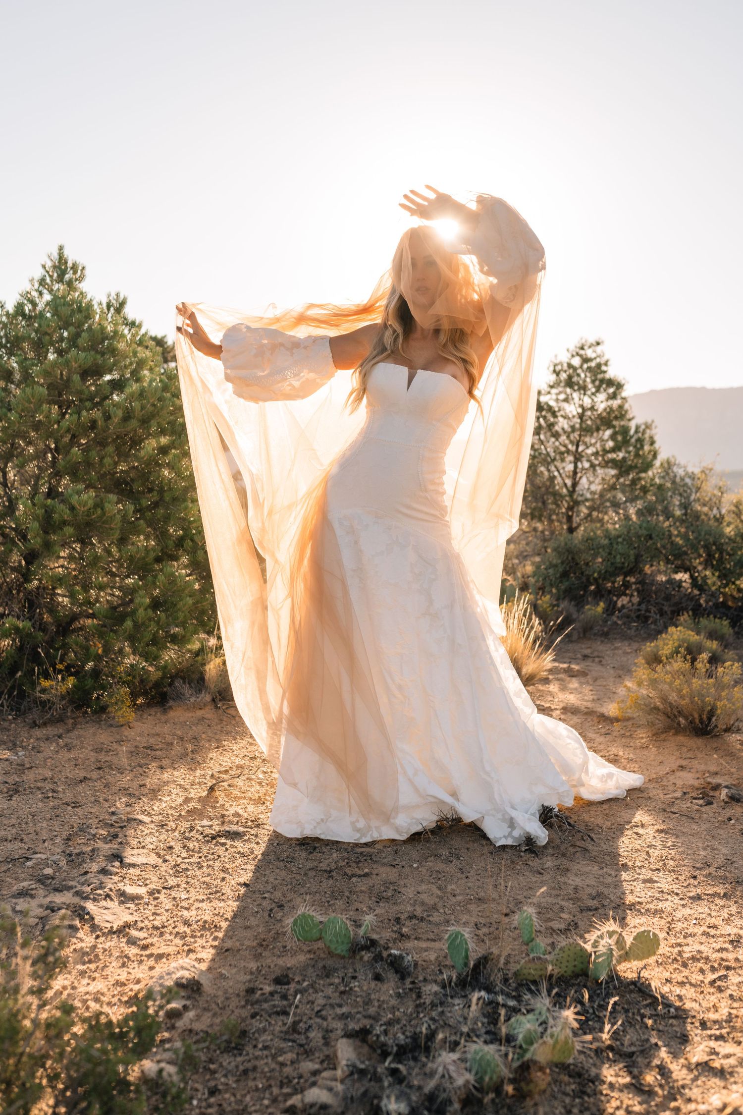 Utah elopement photographer captures the romance of a desert sunrise bridal session