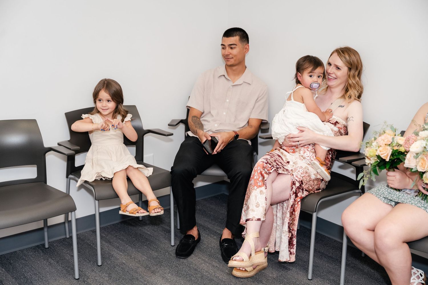 A series of tender family moments captured in a photo collage showing parents and children interacting.